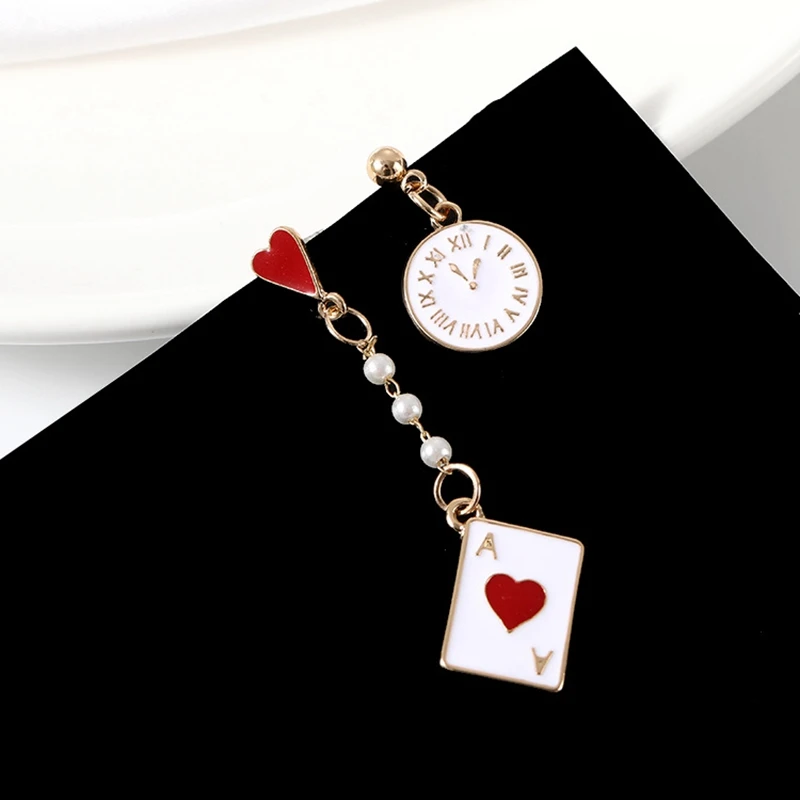 Round Korean Earing Playing Cards Dangle Enamel Time Drop Earrings for Women Girls Gift Fashion Jewelry Berloque mujer moda 2020 | Украшения