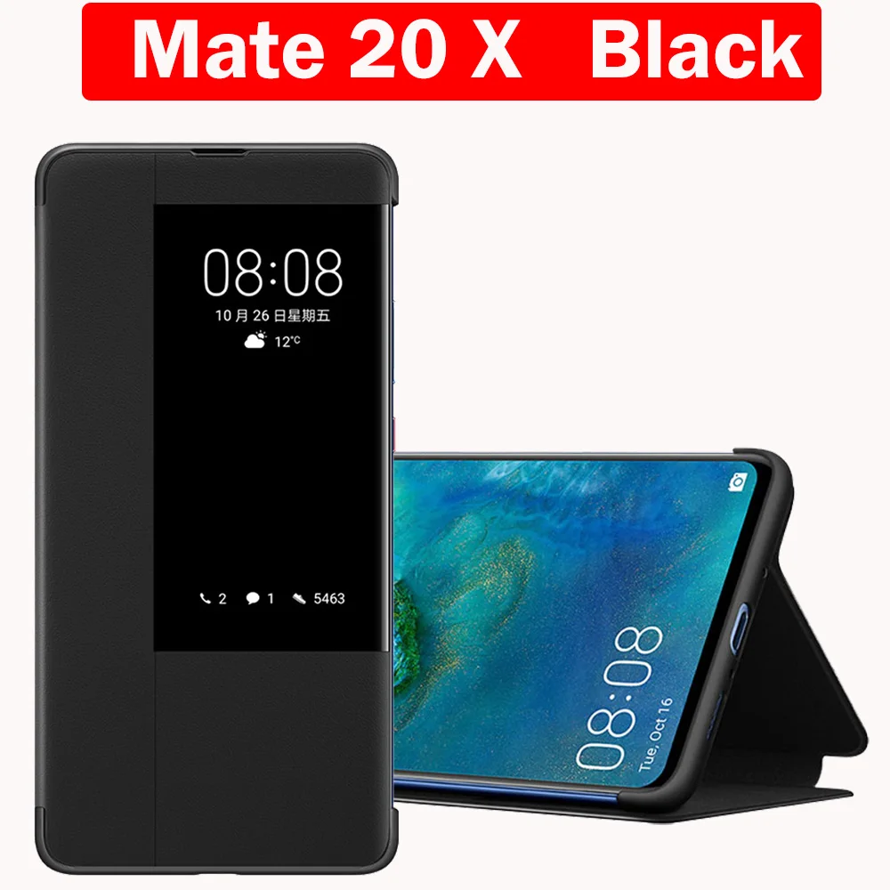 Чехол для huawei mate 20 Pro, чехол для huawei mate 20 X, чехол для mate 20 с откидной крышкой, умный защитный чехол с окошком для просмотра, чехол для huawei mate 20X - Цвет: Mate 20 X   Black