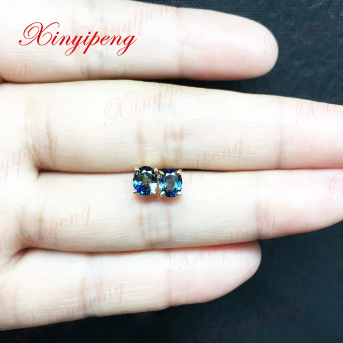 Серьги гвоздики с 100% натуральным сапфиром желтое золото 18 К|earrings with studs|earings gold