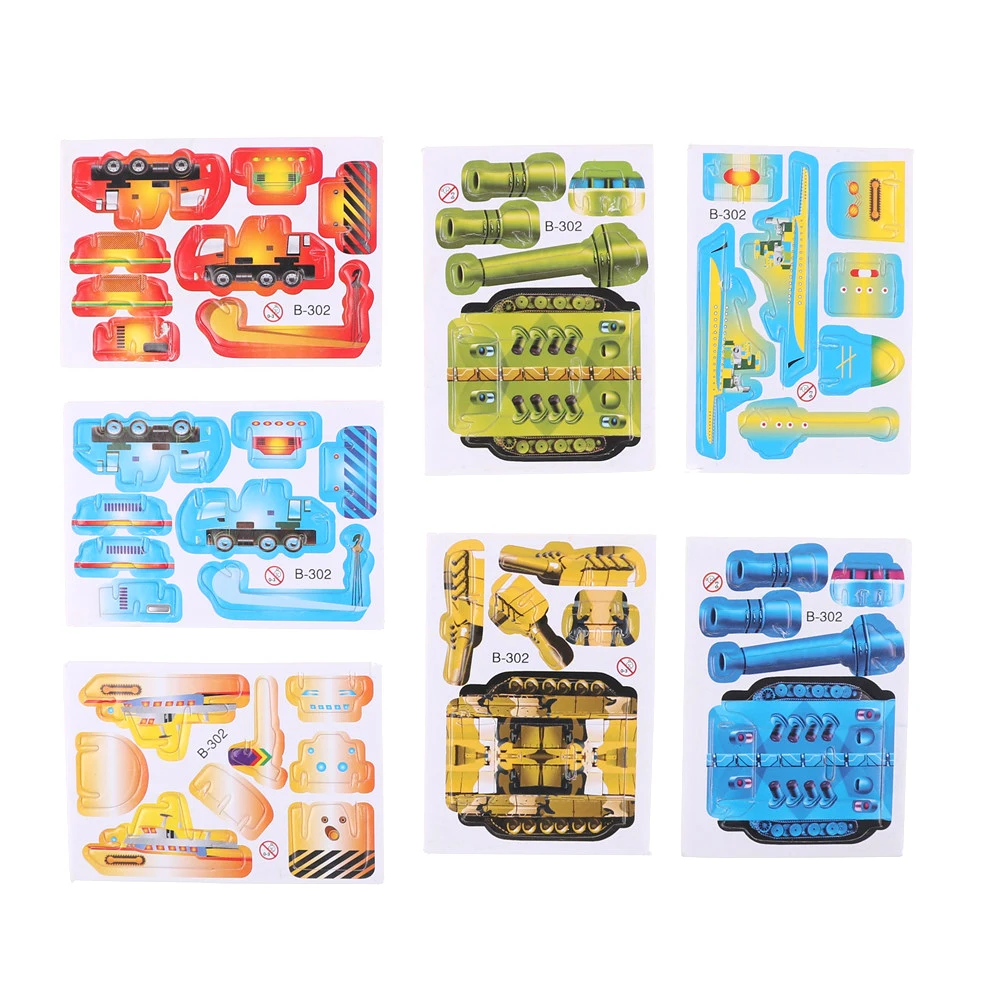 

5pcs/lot Paper Tank Engineering vehicle Miniature 3D Model Puzzles Jigsaw Puzzle Toys For Children Kids DIY Craft