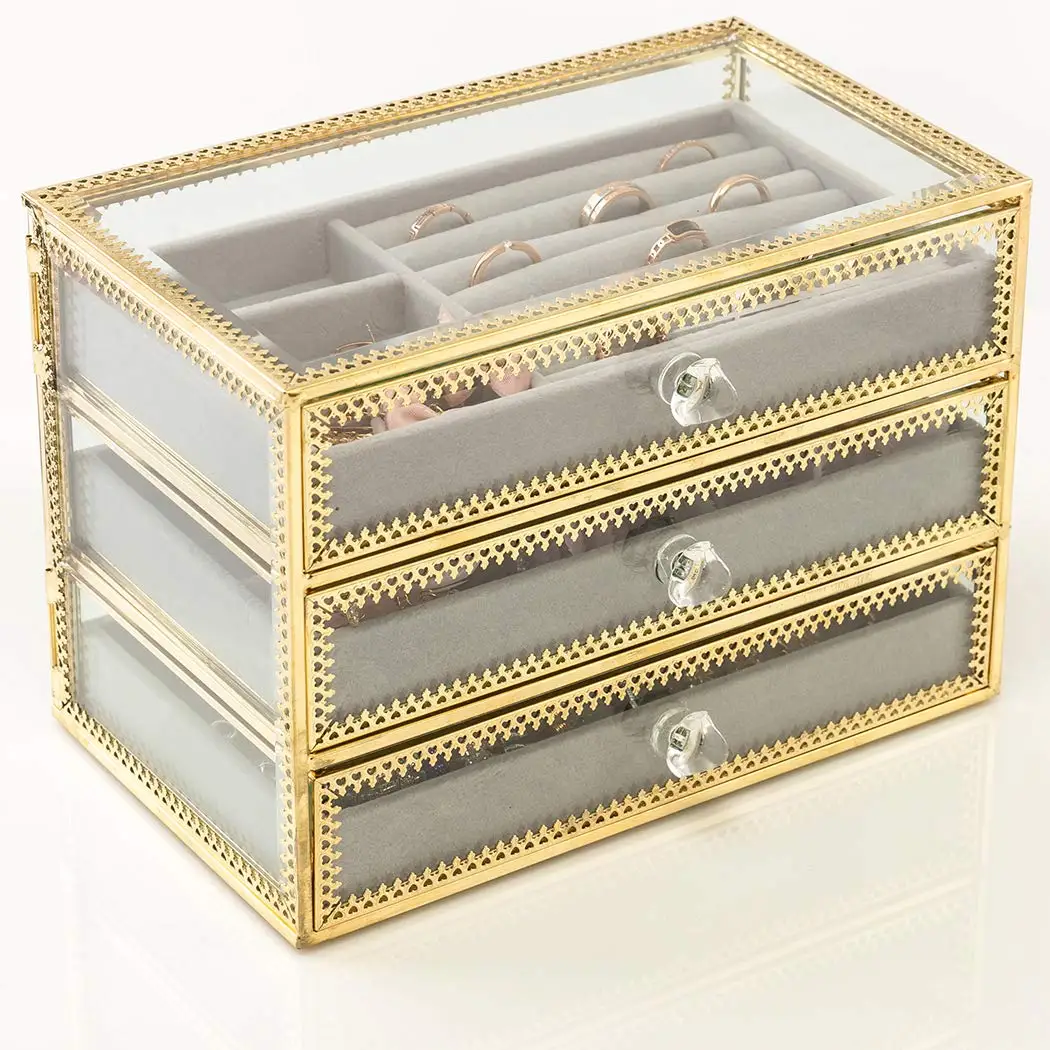 Шкатулка для украшений декоративная стеклянная металлическая кружевная