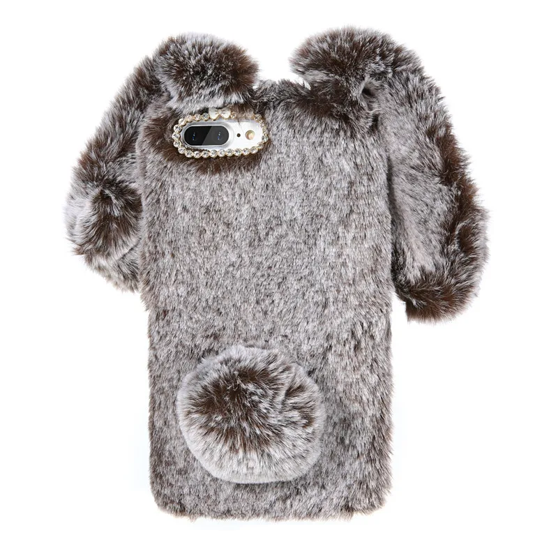 Чехол KISS, Меховой чехол для iPhone 6, 7 Plus, чехол s, милый Блестящий розовый кроличий мех, чехол для iPhone 5S, se, 5C, 4S, черный, чехол для iPhone X чехол на айфон se 5s 5 пушистый - Цвет: brown