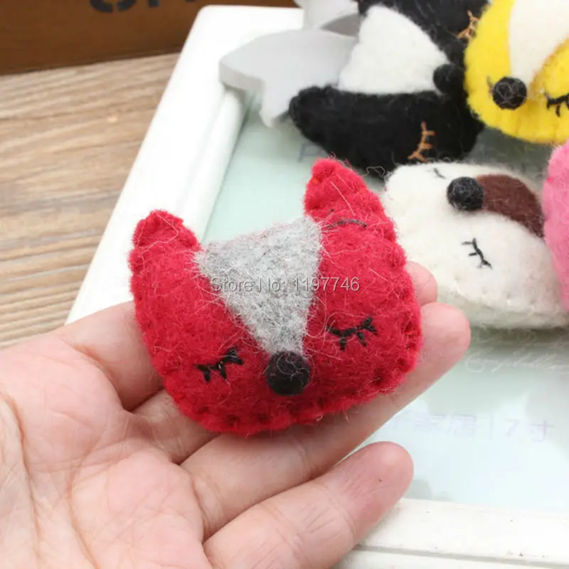 100% Шерсть Войлок Мини-заказ 3 шт. лиса кукла шар 50x5 мм красный серый желтый свет