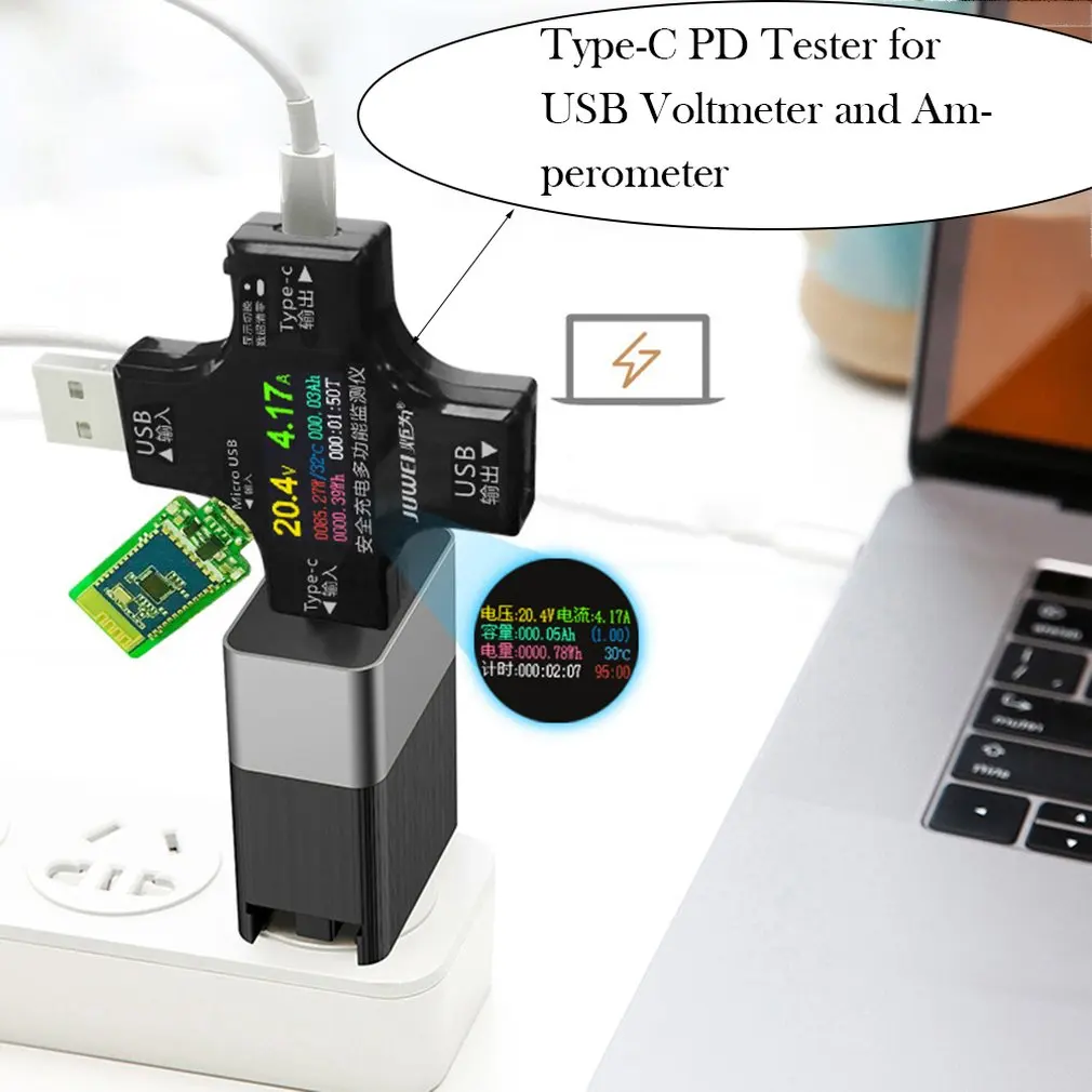 Цветной тестер для экрана USB амперметр напряжения type C PD измеритель ваттметр Bluetooth