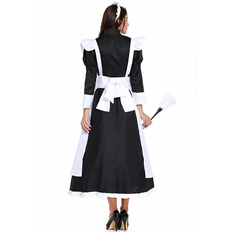 

Plus Size Classic Black White French Maid Servant Costume Adult Ladies Waiter Clothing Dress Women Halloween Fancy Party Dress