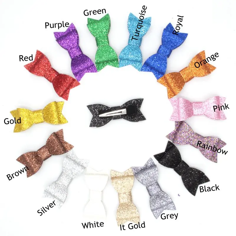 

150pcs/lot Modish Girls Wholesale Hair Bows Bestseller Glitter Leather Hair Clips Bowknot Shining Barrettes Girls Hairpins