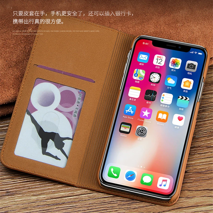 Роскошный чехол для телефона NUOKU из воловьей кожи с откидной крышкой iPhone X XS