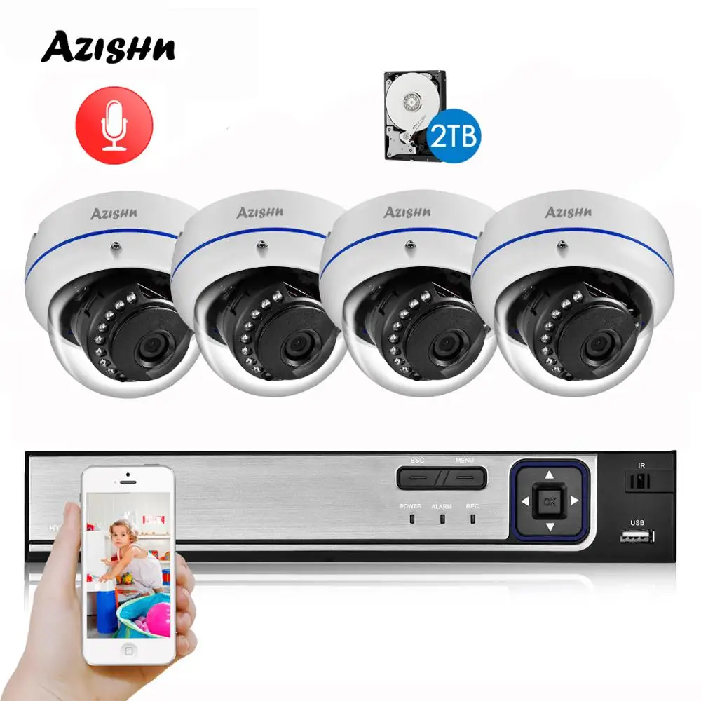 AZISHN H.265 5MP POE CCTV система безопасности NVR Взрывозащищенная аудио 2592X1944 IP камера