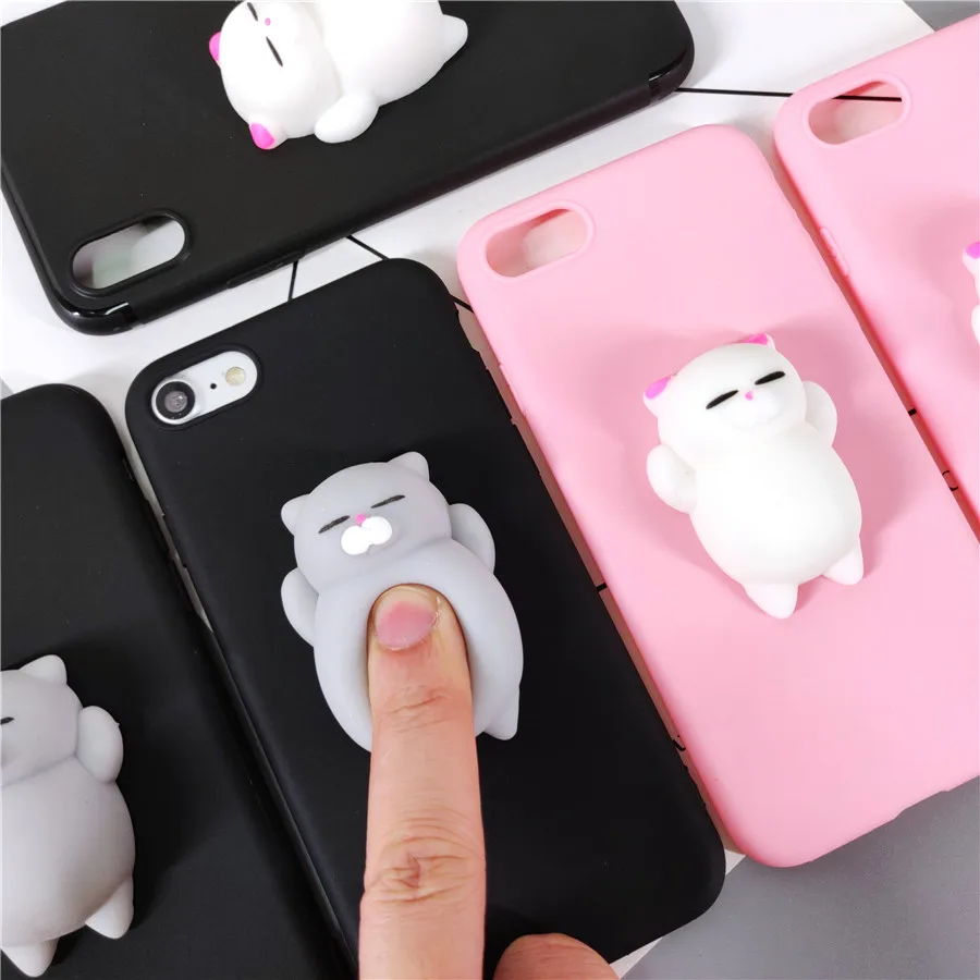 Cute 3D Kitty Cat Squishy Phone Case for iphone 7 8 Plus X 6 6S 5 5S Pink Black Silicon Soft Cover XS Max XR |