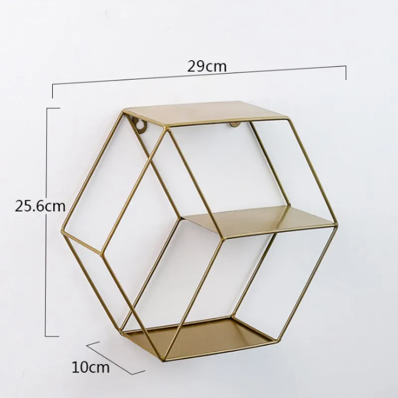 

Nordic Style Creative Ins Wrought Iron Hexagonal Wall Hangings Living Room Bedroom Room Wall Storage Rack Decoration