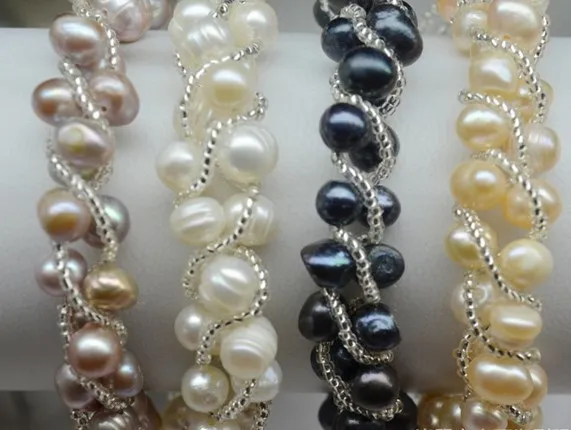 Разноцветные 100% из натуральной очарование браслет пресноводного жемчуга Лидер