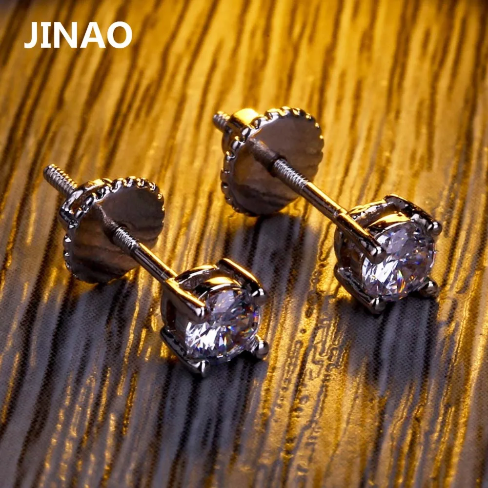 JINAO, серебряное покрытие, микро проложить, 4 мм, Большой кубический циркон, лаборатория, D, серьги-гвоздики с закручивающейся задней частью для мужчин и женщин, ювелирные изделия в стиле хип-хоп