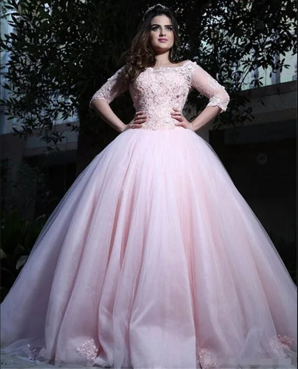 Элегантное розовое бальное платье принцессы jaevini платья Quinceanera с глубоким