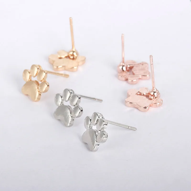 

Cute Little Puppy Dog Kitty Cat Footprint Paw Metallic Golden Silver Plated Stud Earrings for Women