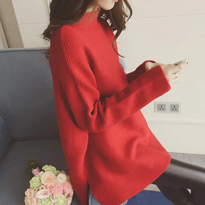 LANMREM 2021 New Summer Autumn Fashion Tide Red Turtleneck Batwing Sleeve Loose Big Size All-match Woman Sweater SA851 | Женская одежда