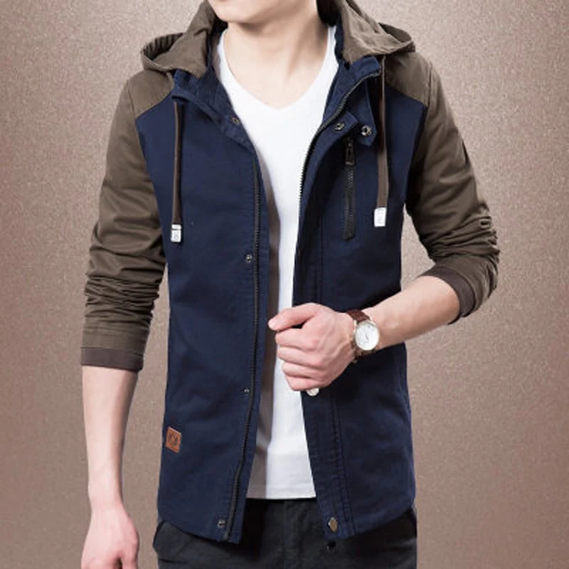 2019 New Autumn Bomber Hooded Jacket Men Casual Slim Patchwork Windbreaker Male Outwear Zipper Thin Coat Brand Clothing | Мужская одежда