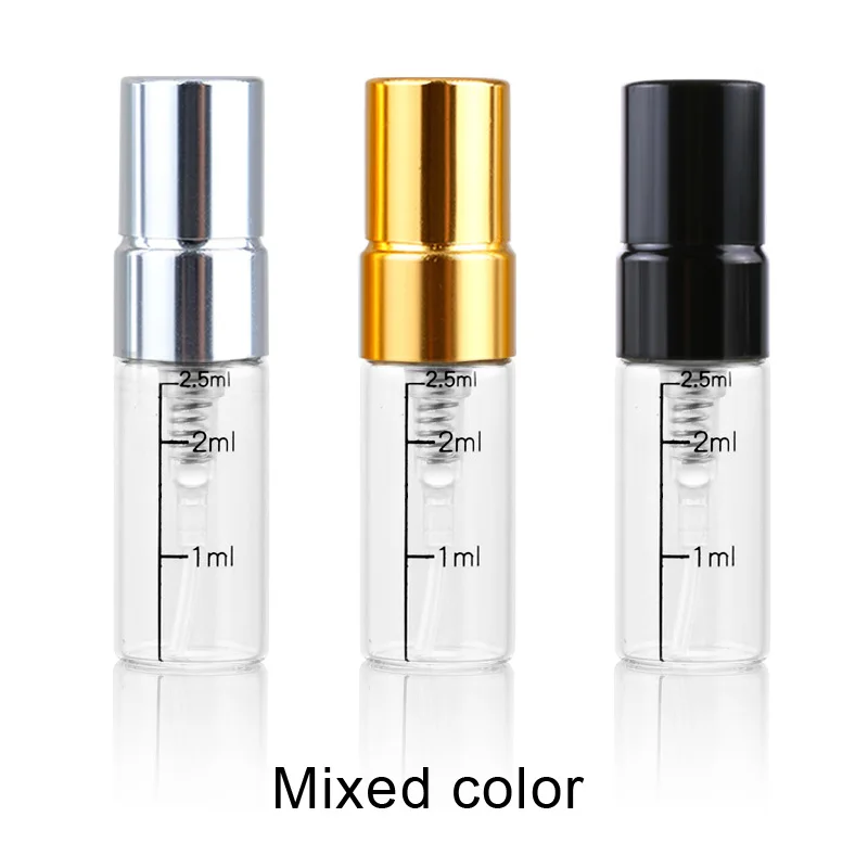 2ml Mixed color 100 шт./лот 2 мл масштаб многоразового использования мини духи спрей бутылка алюминий распылитель портативный путешествия бутылки косметический контейнер - Цвет: 2ml Mixed color