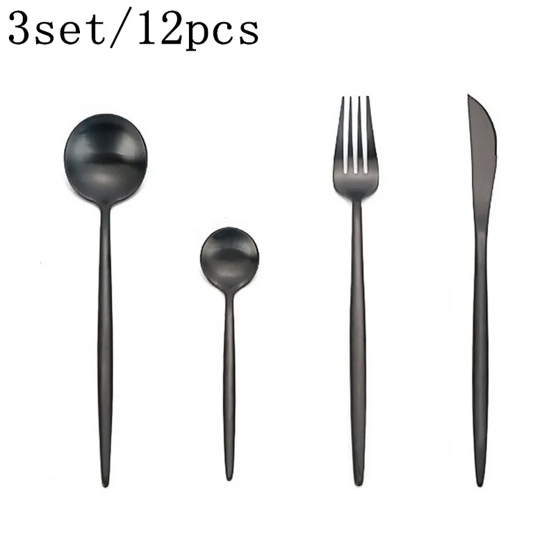 3set black Hoomall 24 шт./компл. черный посуда набор посуды 304 Нержавеющая сталь столовые приборы посуда набор Кухня поставки вечерние вилка в западном стиле, комплект - Цвет: 3set black