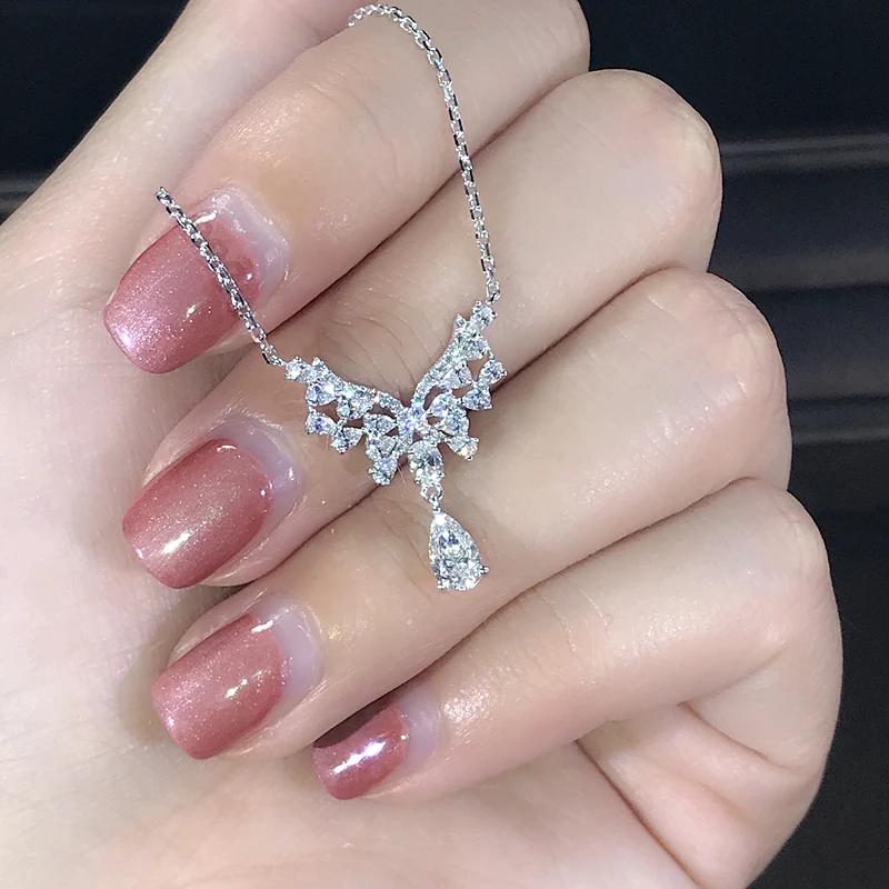 EDI Роскошная настоящая Алмазная Свадебная Подвеска Ожерелье 0.3ct GIA Pear Cut