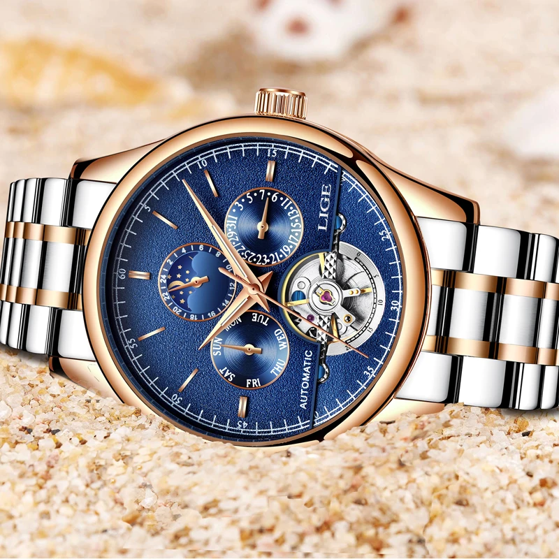 Фото Relojes LIGE Мужские автоматические механические Спортивные часы мужские роскошные Relojes LIGE Мужские автоматические механические Спортивные часы мужские роскошные