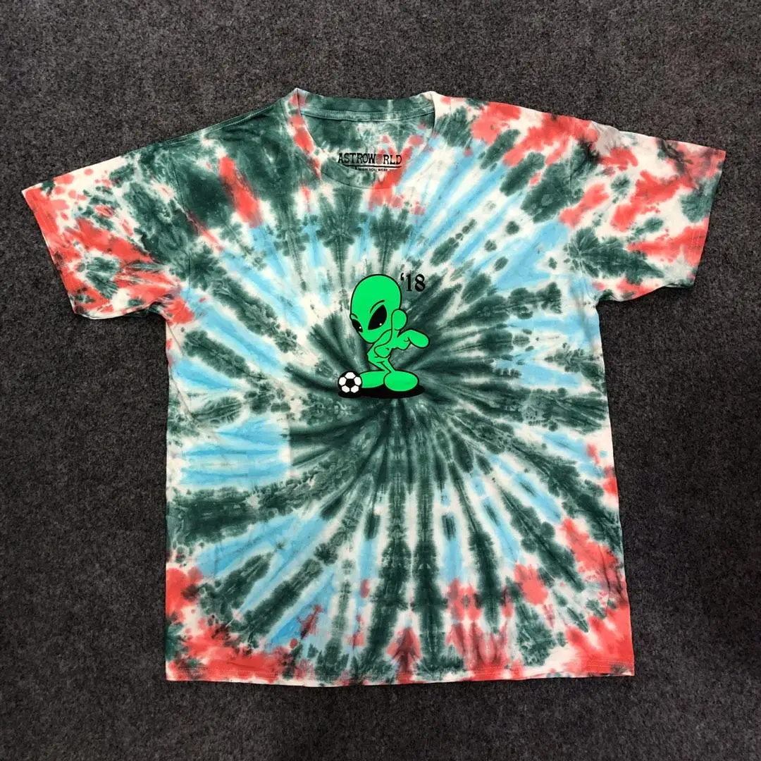 15 19SS Трэвиса Скотта астромира футболка 1:1 высокое качество инопланетянин Tie Dye футболка уличного рынка хип-хоп Astroworld футболка - Цвет: 15