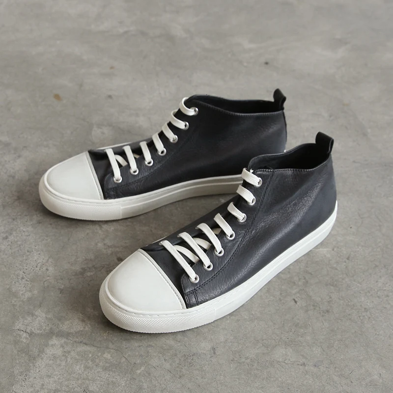 Кроссовки мужские из натуральной кожи на шнуровке плоской подошве|sneakers black|sneakers