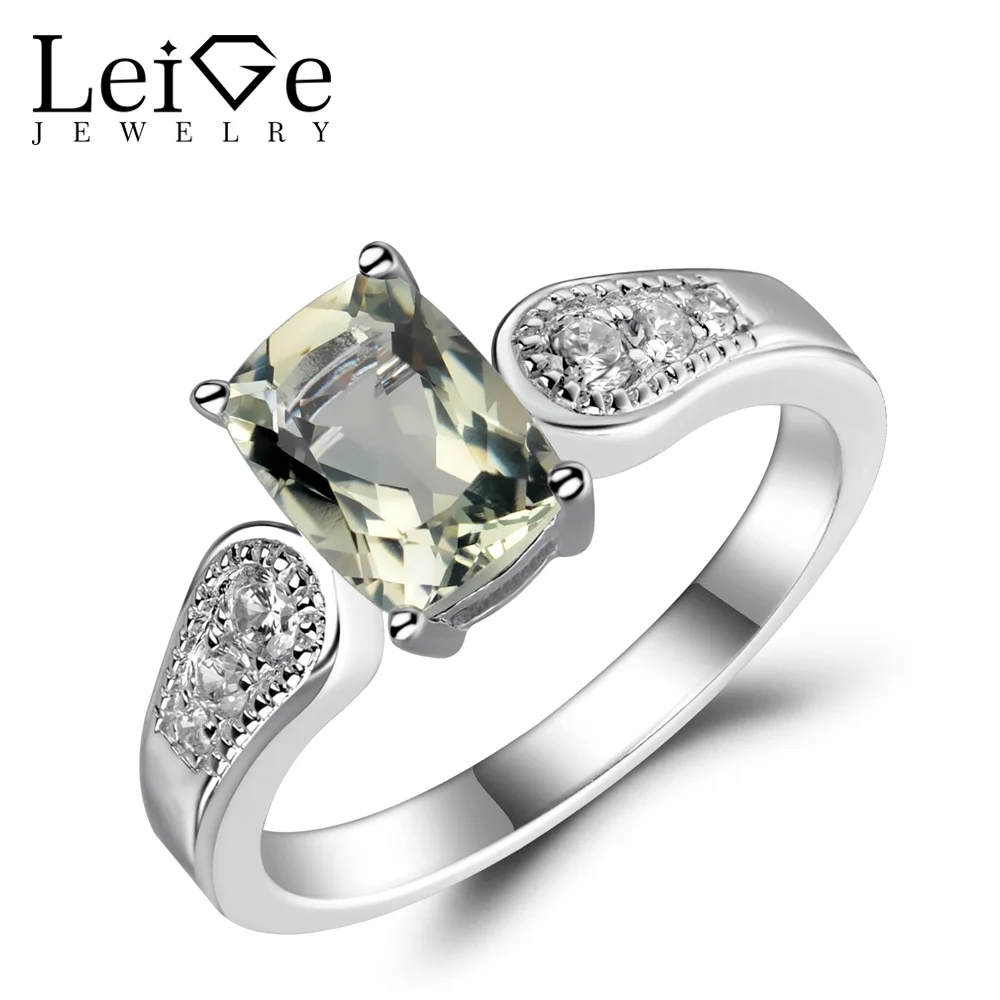 Кольцо из серебра 925 пробы с зеленым аметистом|cushion cut engagement|ring forrings for women |