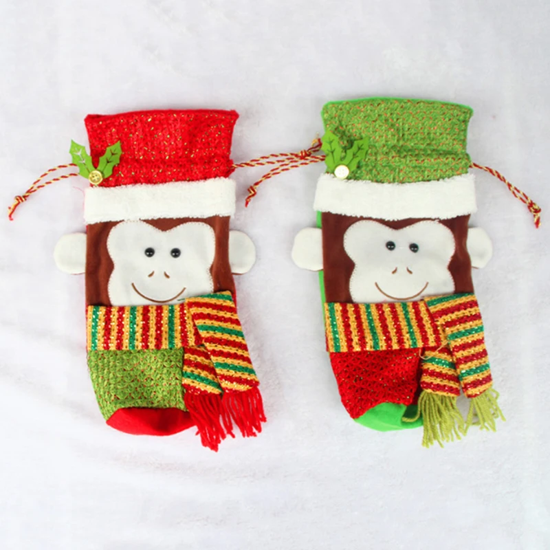 3D Monkey Shape Christmas Wine Bottle Cover Gift Bag Set Champagne Red Wrap Party Supplies | Дом и сад