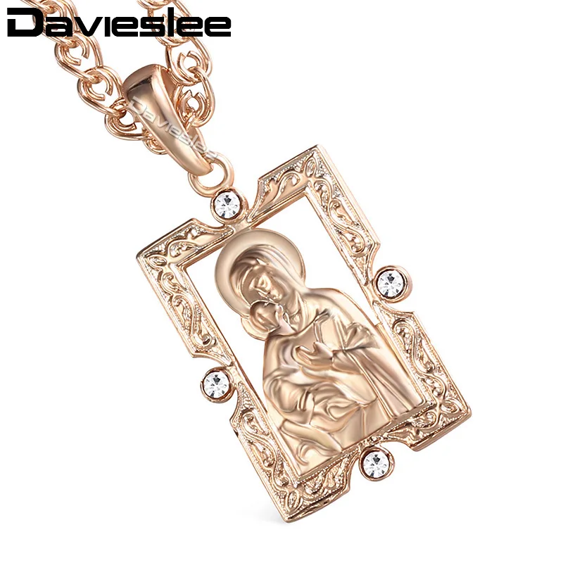 Davieslee Virgin Mary подвеска с Иисусом ожерелье для женщин и мужчин вымощенное стразами