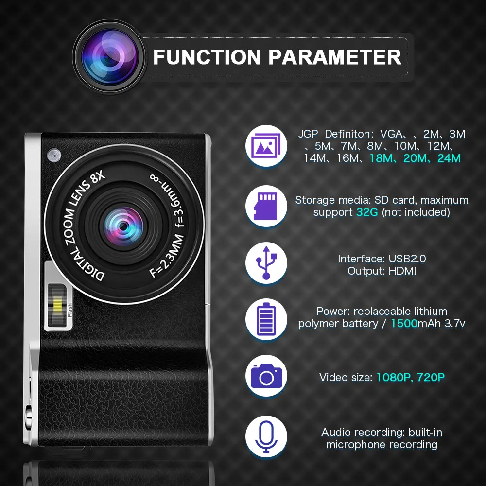 Новая цифровая камера 4 0 дюймов ips сенсорный экран Full HD 24MP разрешение 8X цифровой