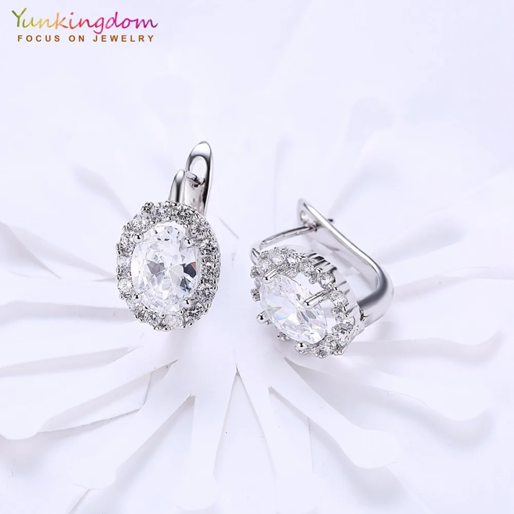 Женские ажурные серьги кольца Yunkingdom модные овальной формы с зеленым кристаллом