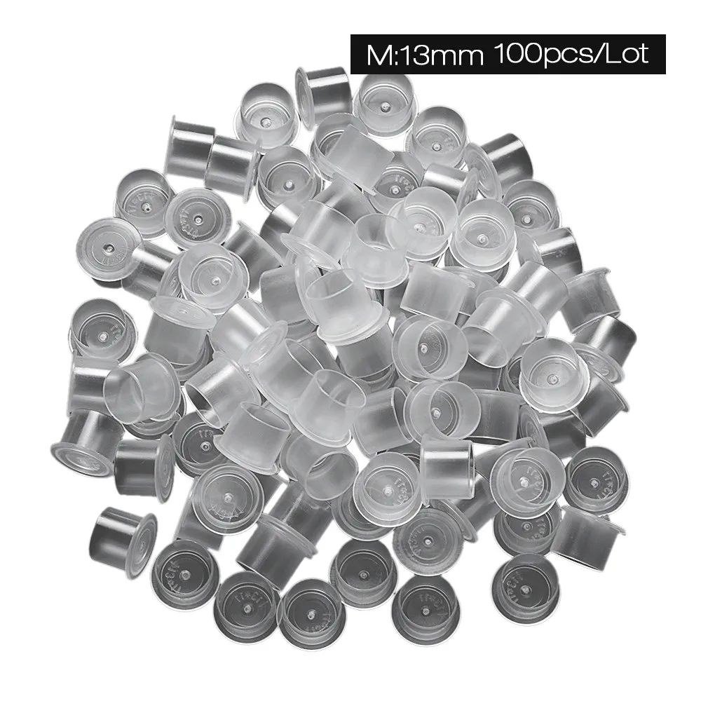 M 100Pcs Tattoo Ink Cups Plastic Microblading Tatuagem Acessorios Pigment Caps With Bottom S/M/L For Needle Tip Grip Power Supply - Цвет: M
