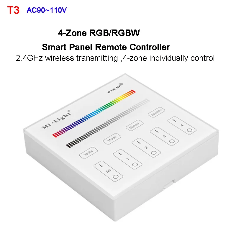 T3 110V Miboxer 2,4 г 4 зоны RGB/RGBW led регулятор линейного светильника Wi-Fi iBox смарт Панель дистанционного FUT037/FUT038/iBox2/B3/T3/B0/FUT095/FUT096 - Цвет: T3 110V