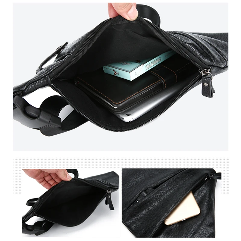 BaiLiLaoRen Brand Soft Leather Men Chest Pack Single Shoulder Strap Back Bag Messenger Travel Rucksack Bags Bolsas |
