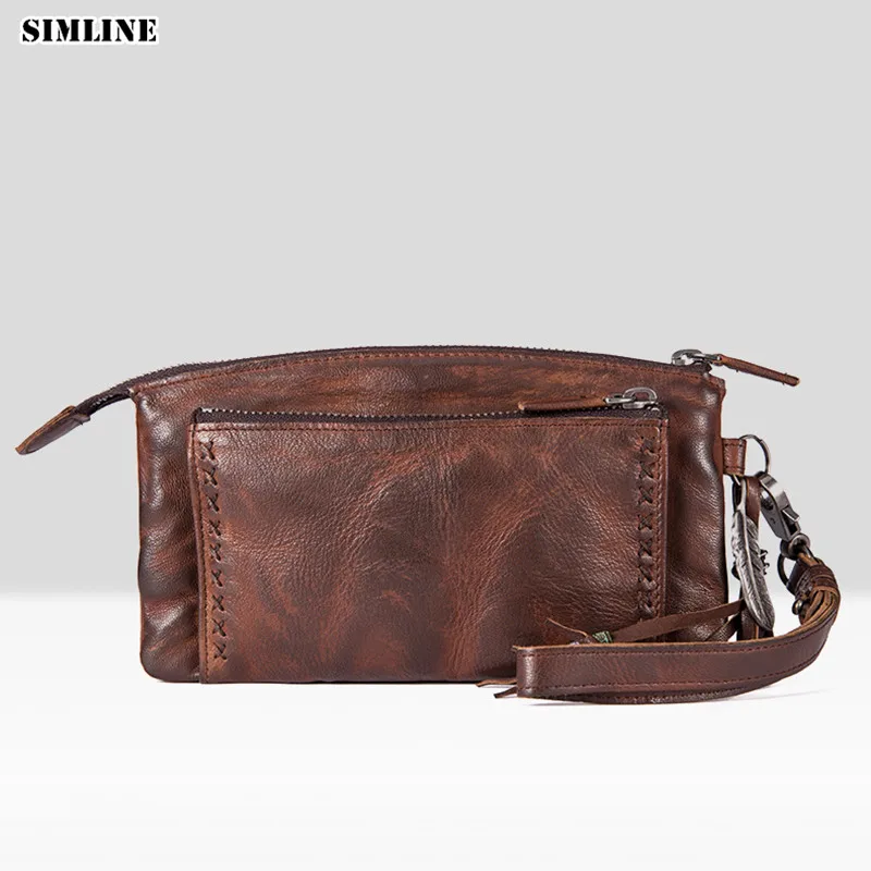 Роскошный брендовый модный винтажный Длинный кошелек из натуральной воловьей