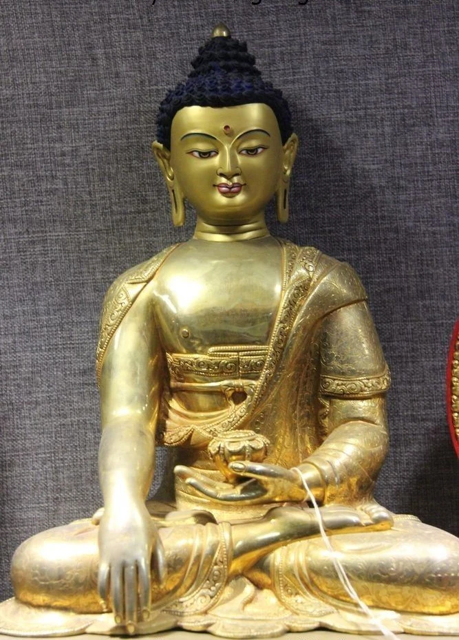 21 China Buddhism Copper 24K Gold Gilt RuLai Sakyamuni shakyamuni buddha Statue | Дом и сад