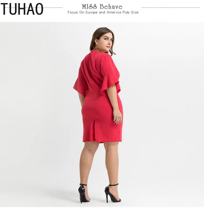 Женские Клубные вечерние платья TUHAO Красное трикотажное платье размера плюс 3XL с