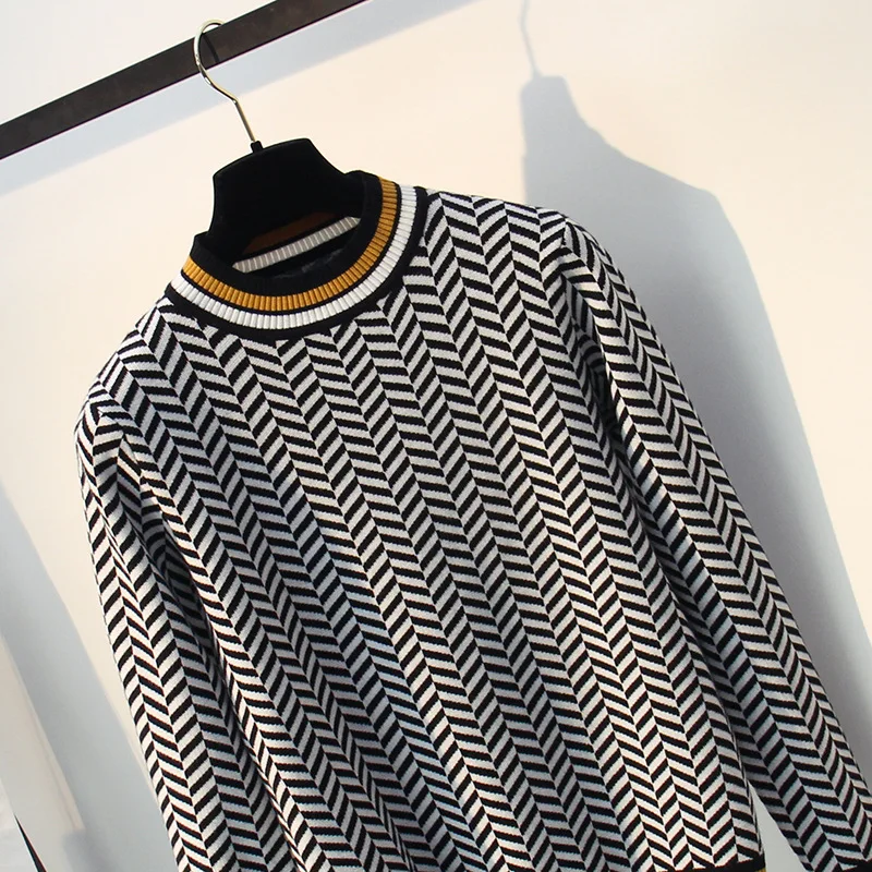 High Quality Autumn Winter Casual Women's Clothing Female Fashion Striped O-Neck Long Sleeved Knitted Pullover mujer Soft Jumper | Женская