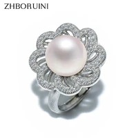 zhboruini 2019 fashion pearl ring natural freshwater pearl wedding rings flower rings 925 sterling silver jewelry for women gift