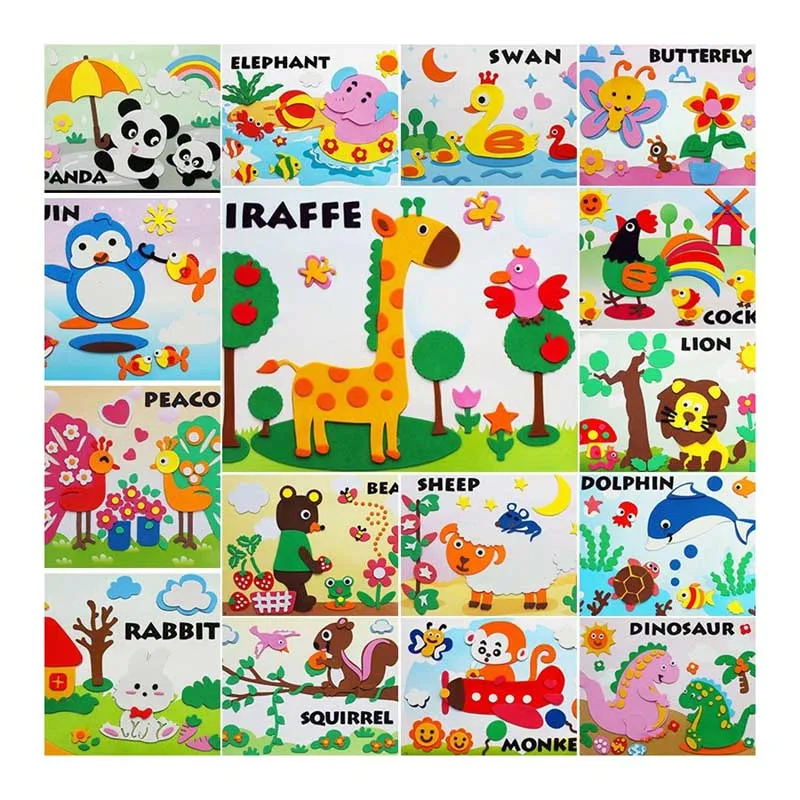 7-5Pcs 5 шт./компл. 3D EVA пены Стикеры игрушки головоломки DIY игрушки ручной работы с рисунками зверей из мультфильмов, образовательные Развивающие игрушки для Для детей Подарки - Цвет: 7-5Pcs