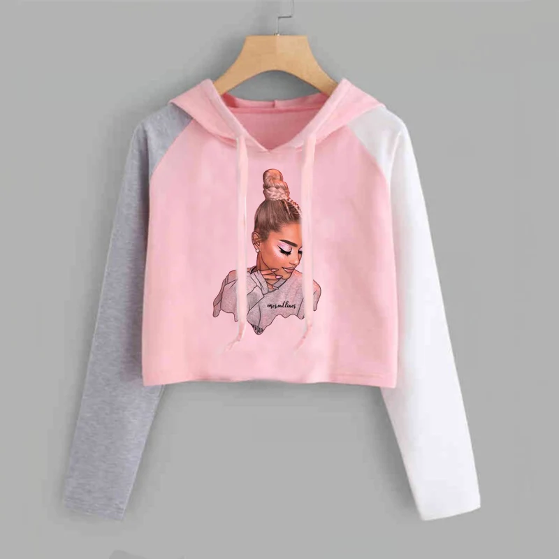 pink 4 Ariana Grande, укороченный топ с капюшоном, Женская Толстовка без слез, толстовка с надписью «Thank U Next Imagine Yuh», весенне-осенняя укороченная одежда - Цвет: pink 4