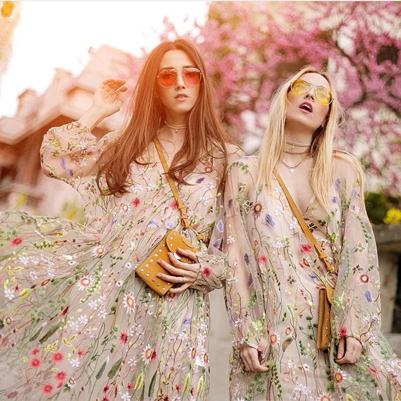 BOHO пляжное летнее кружевное Длинное Платье женское 2019 сексуальная прозрачная