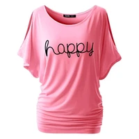 2019 new korean style summer female t shirt casual batwing short sleeve lady brand tops tee happy letter print womens t shirt
