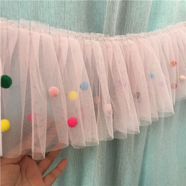 17CM Wide 3D Lace Collar Applique Embroidery Colorful Pompom Trim Girls Fluffy Dress Curtains Fringe Guipure Sewing Accessory | Дом и сад
