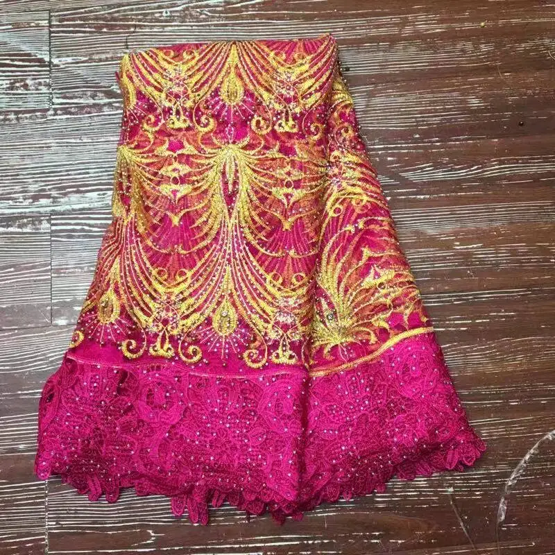 Последние Стиль бисером Кружево Ткань Мода 2017 г. Африканский Тюль Африки