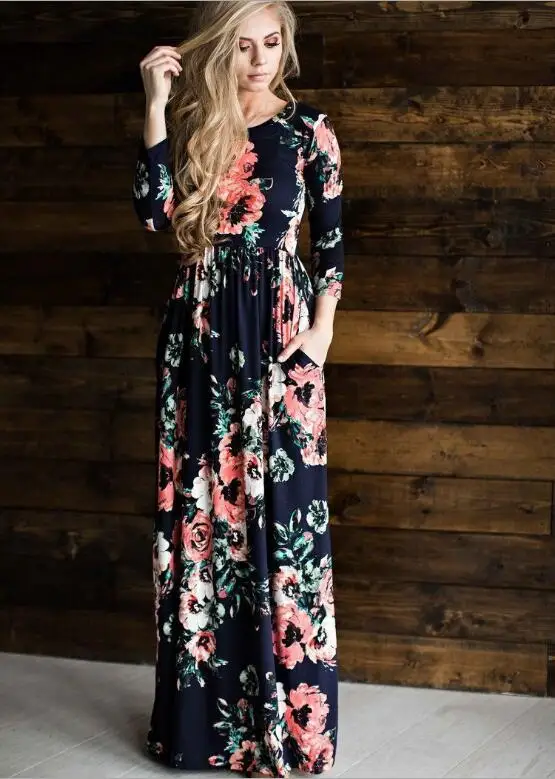 

2017 party Flower Print Boho Beach Dress Of High Quality Vintage Long Sleeves Summer Maxi Women Dress Long Dress clothing X84