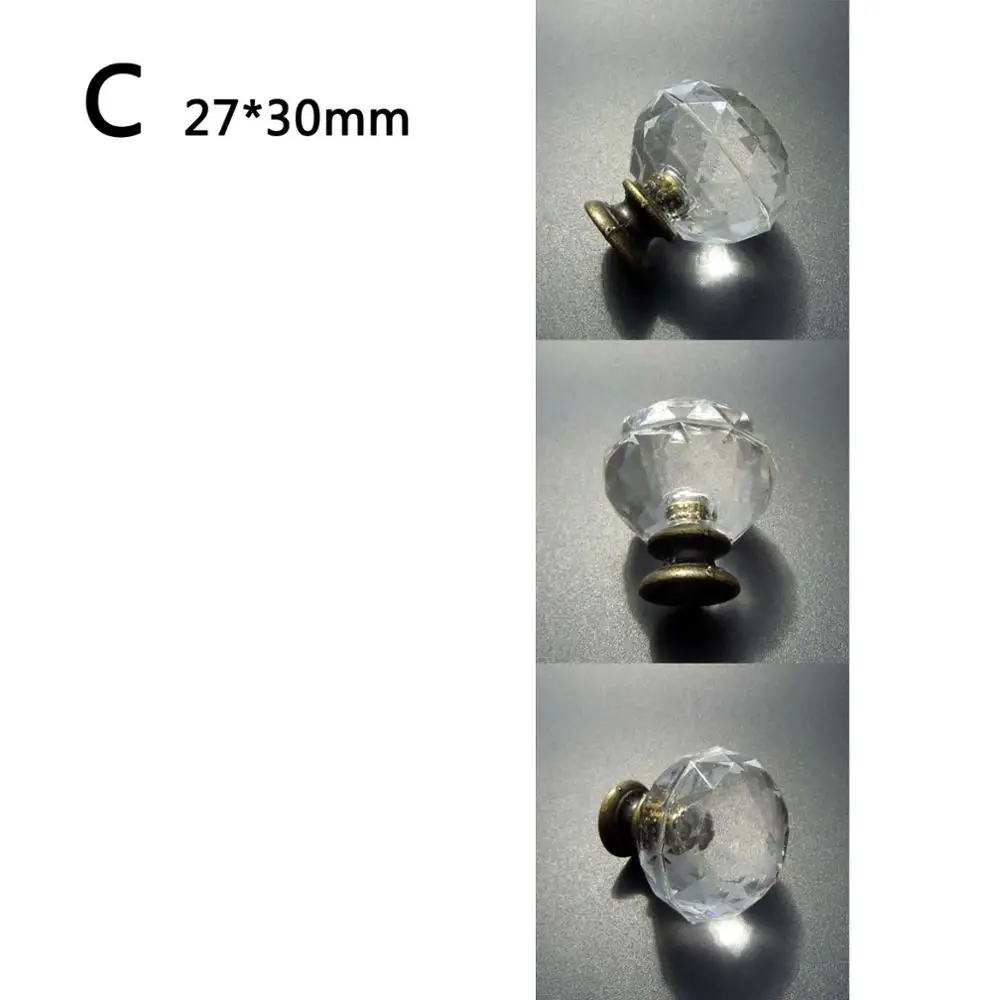 C 27x30mm Акриловая прозрачная пластиковая Алмазная Тыква Форма одно отверстие мебель ящик шкаф буфет комод дверь окно ручка Потяните ручку - Цвет: C 27x30mm