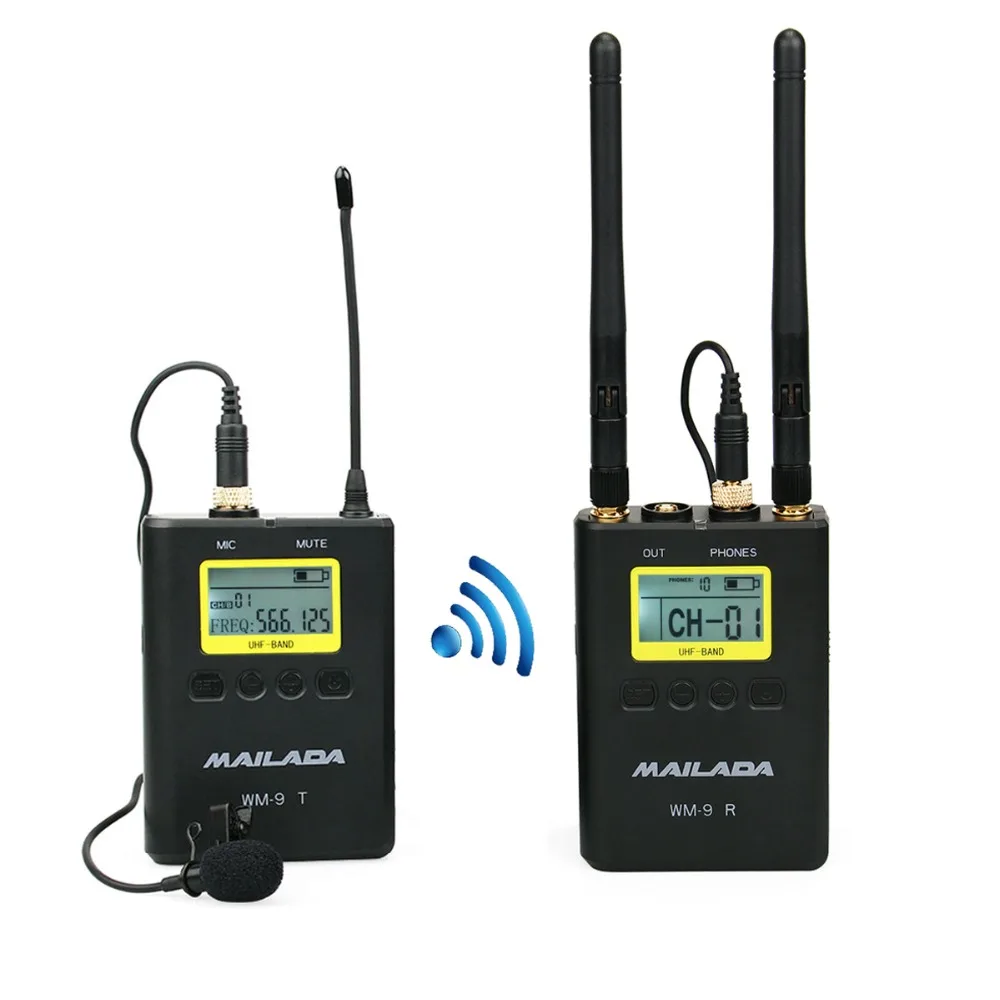WM 9 UHF беспроводной микрофон петличный нагрудный приемник передатчик для DSLR Canon Sony
