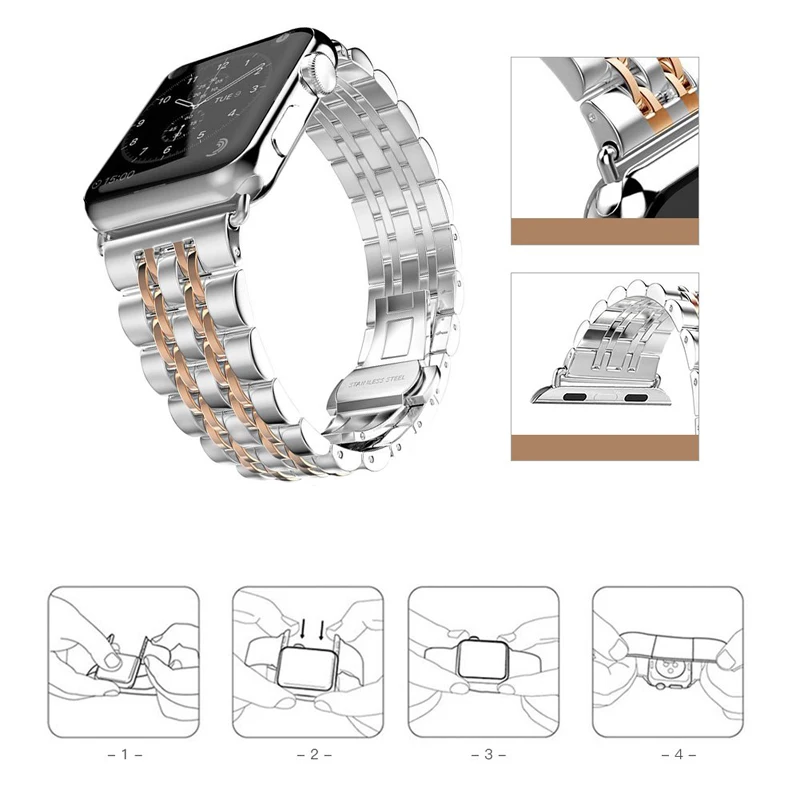 Ремешок из нержавеющей стали для apple watch band 44 мм 40 42 38 металлический браслет с
