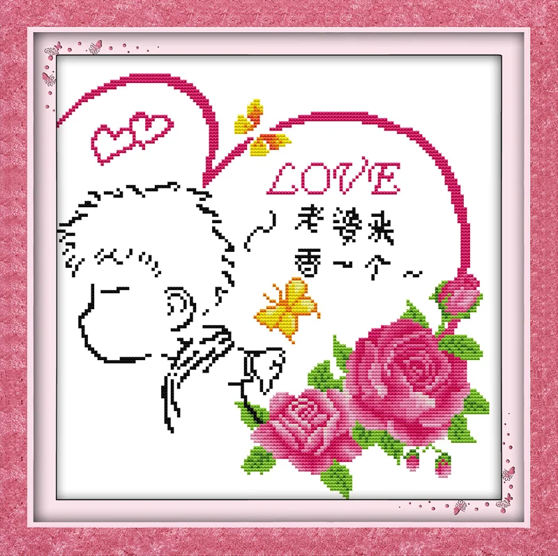 

Wife's kiss cross stitch kit people 18ct 14ct 11ct count print canvas stitches embroidery DIY handmade needlework